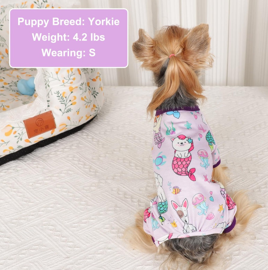 Dog Pajamas Pjs Spring Summer Dog Clothes For Small Dogs Girl Boy, Soft Stretchy Tiny Chihuahua Yorkie Puppy Clothes Doggie Onesies Cat Pet Jammies Outfit, Mermaids